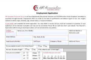 HR Associates Employment Application